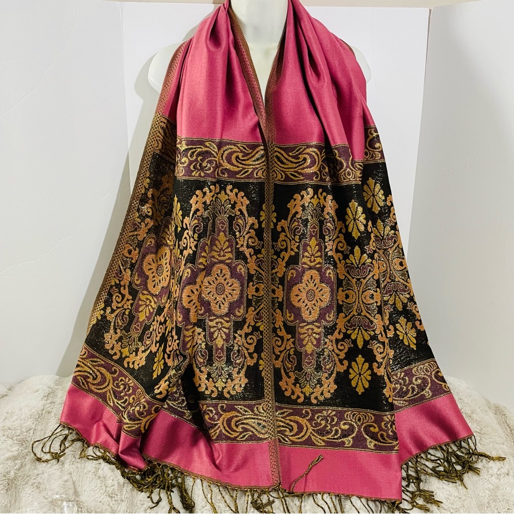 Elegant Pink and Black Paisley Scarf/Shawl/Wrap NEW